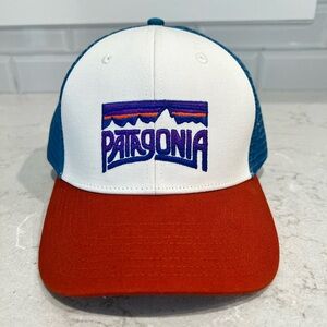 Patagonia Logo Fitz Roy Frostbite Trucker Hat / Cap White, Red, Blue Mesh - OS